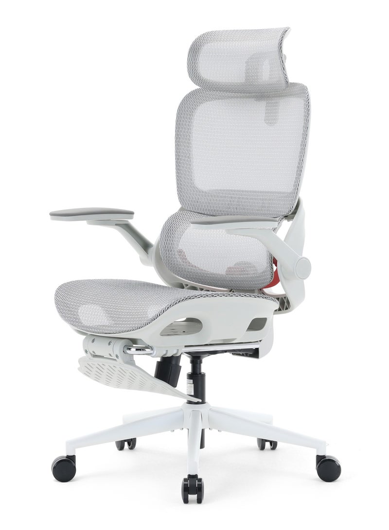 SIHOO B100 Pro Ergonomic Office Chair with Back Support and Footrest – Mesh Swivel Desk & Computer Chair with 4D Adjustable Armrests and 3D Headrest for Study & Office (White) - Image 1